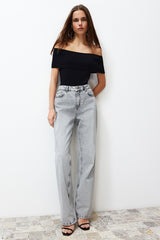 Grey Low Waist Wide Leg Jeans Twoss24je00033