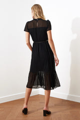 Black Belted A Cut Lined Midi Woven Dress Twoss20el0983