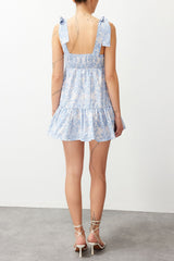 Blue Ruffle Detailed Fitted Woven Dress Tedss24el00026