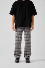 Plaid Pattern Gray Cargo Pocket Pajamas Flaw-148-002-073