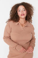 Dark Brown Polo Neck Knitwear Dress Tbbaw23ah00002