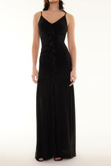 Black Body Sitting Ruffle Long Night Evening Dress Tprss24ae00015