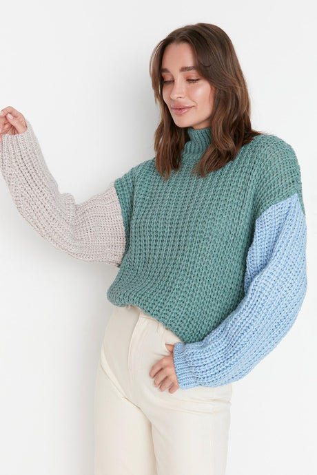 Mint Wide Pattern Soft Textured Color Block Knit Sweater Twoaw21kz0271