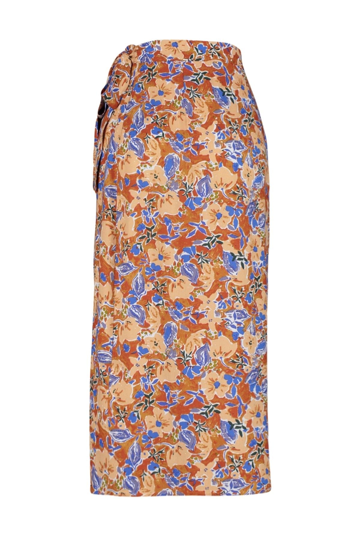 Multi Color Floral Print Viscose Fabric Midi Woven Skirt Twoss23et00294