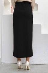 Women's Black Waist Elastic Pencil Skirt T 4701 23yetktr4701