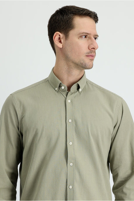 Long Sleeve Regular Fit Linen Look Sports Cotton Shirt 496527