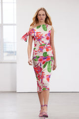 Limited Edition Multicolor Flower Printed Knitted Maxi Flexible Pencil Dress Twoss24el00563