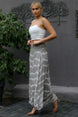 Women Grey Italian Batik Pattern High Corset Lined Silk Skirt M10110000et99158