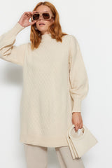 Stone Stand Collar Honeycomb Patterned Knitwear Sweater Tctaw24ak00020