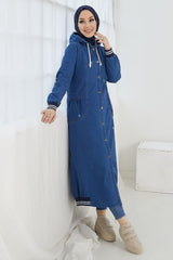 Long College Jacket With Pockets - Dark Blue Ms00or7603