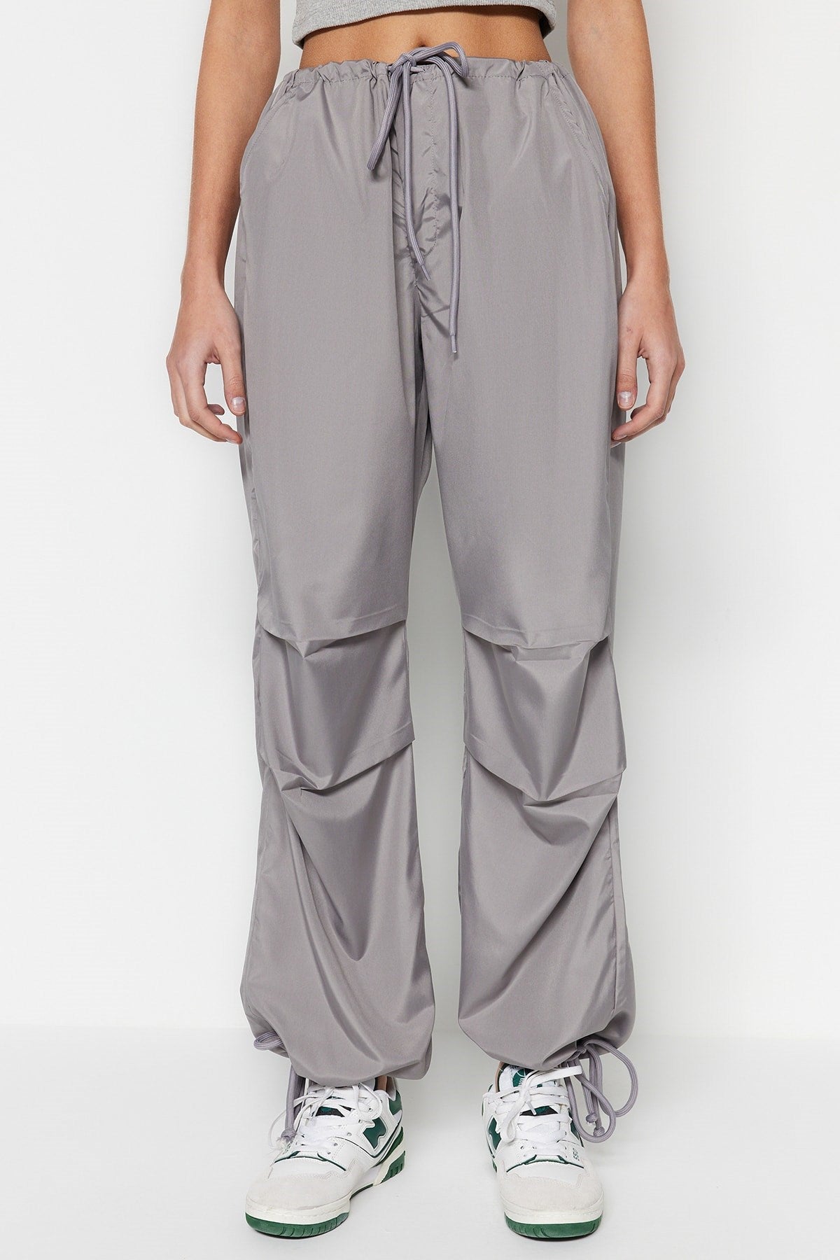 Grey Belt Woven Parachute High Waist Woven Pants Twoss23pl00317