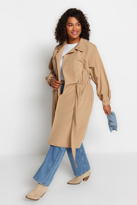 Brown Waist Belted Trench Coat Tbbaw24bm00001