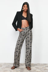 Black Printed High Waist Wide Leg Jeans Twoss24je00260