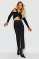 Black Slit Maxi Denim Skirt Twoss23et00290