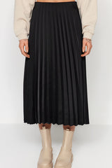 Black Pleated Satin Midi Woven Skirt Twoaw24et00359