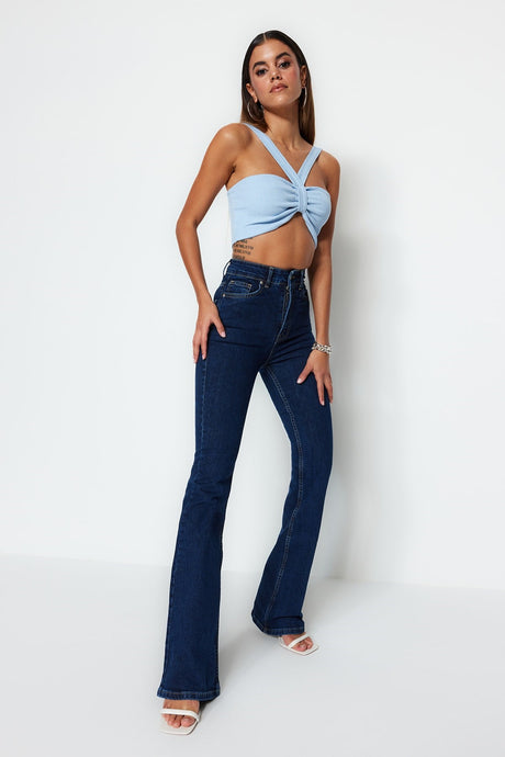 Dark Blue Super High Waist Flare Jeans Twoss23je00064