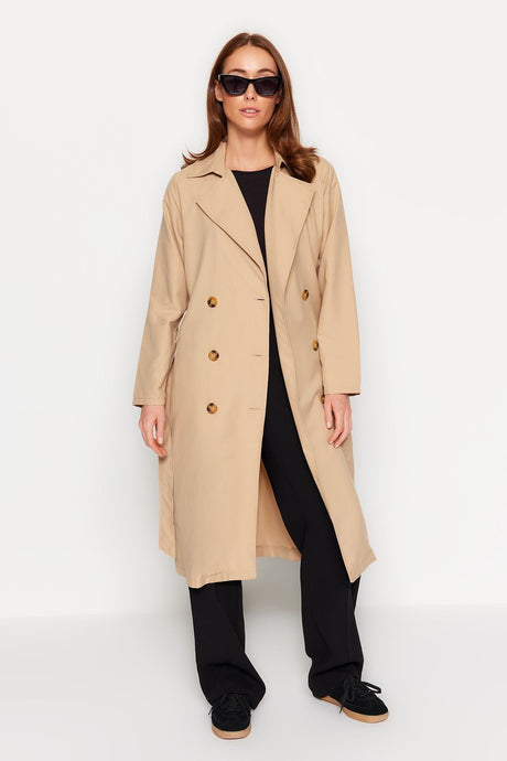 Beige Belted Button Closure Trench Coat Twoaw24tr00063