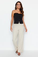 Beige Wide Leg/wide Leg High Waist Woven Pants Twoss23pl00314