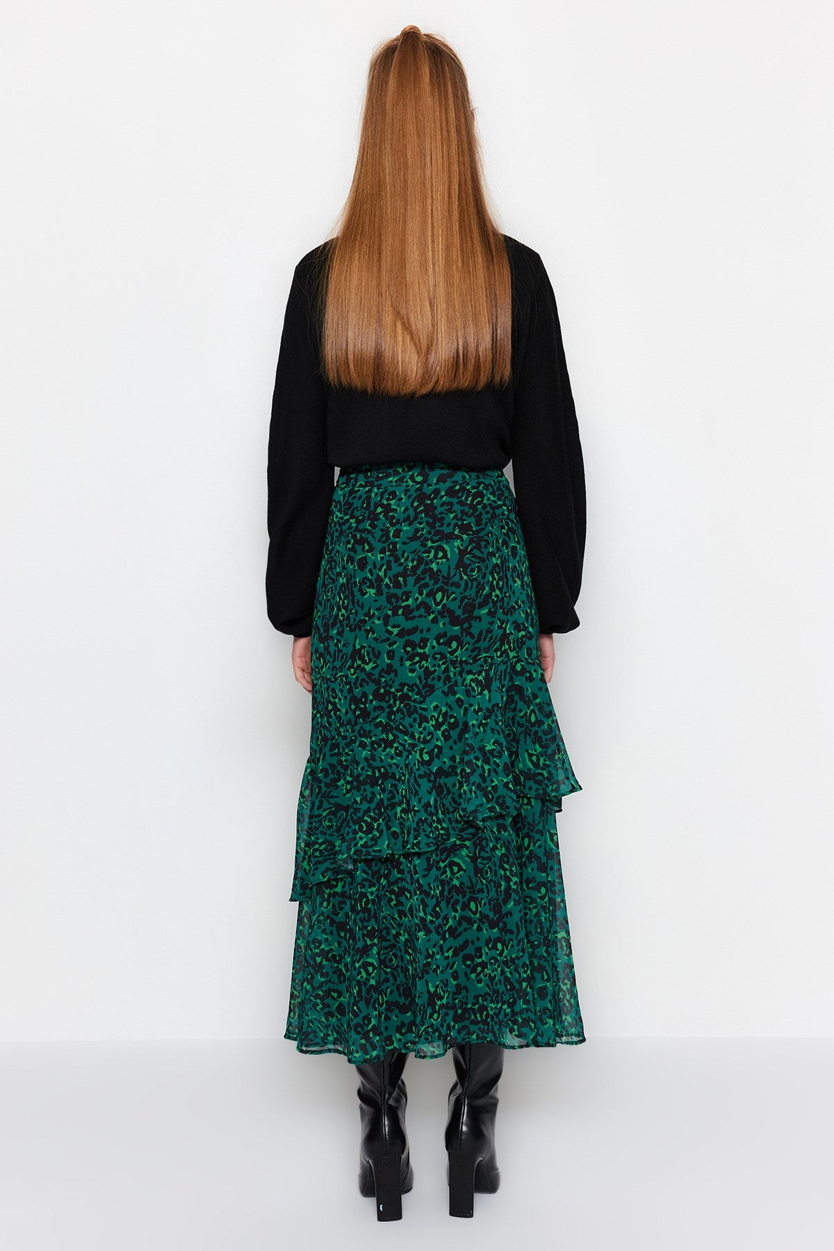 Green Animal Print Lined Woven Skirt Tctaw24ee00020