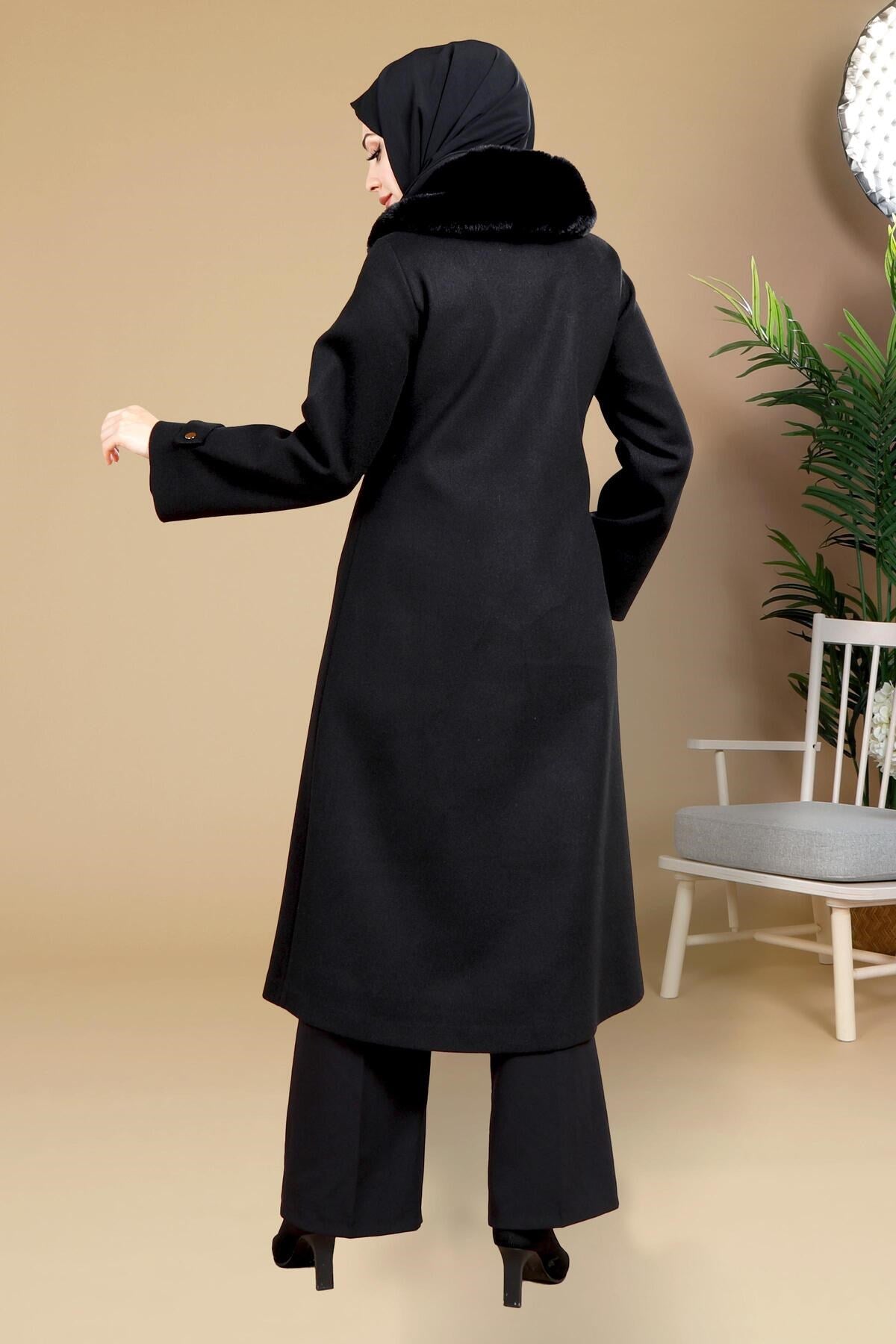 Fatih Mobile Fur Collar Mink Burkini Coat 3628 T22kb3m3628