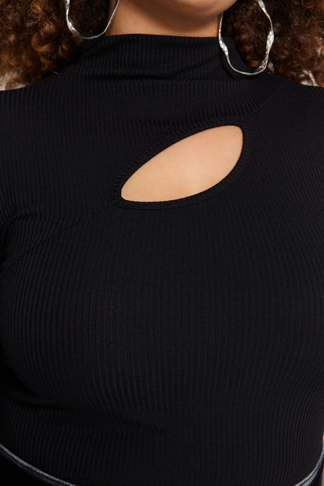 Black Round Neck Window/cut-out Detailed Knitted Blouse Tbbaw24af00049