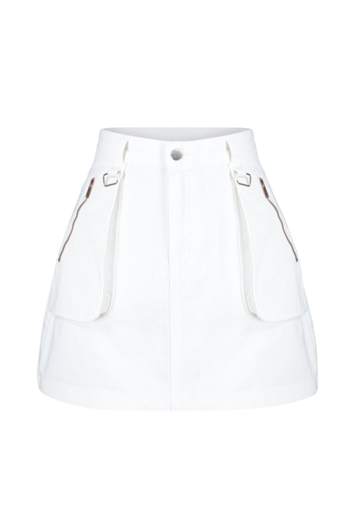 White Zipper Detailed Mini Denim Skirt Twoss24et00080