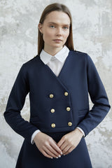 Jacket Scuba Suit With Skirt Button - Navy Ms00an0194