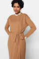 Camel Pearl Detailed Knitwear Dress Tctaw24eb00001