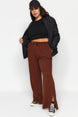 Brown Slit Detail Thin Knit Sweatpants Tbbaw24aj00006