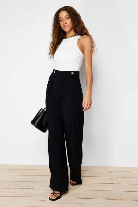 Black Wide Leg/wide Leg Buttoned Woven Pants Twoss24pl00118