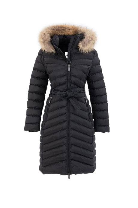 Women's Long Removable Fur Hooded Padded Waist Belt Waterproof Inflatable Coat 8529 1001m8529