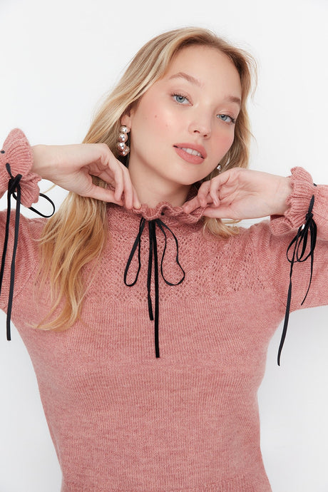 Dusty Rose Soft Textured Open/perforated Knitwear Sweater Twoaw21kz2355