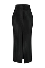 Black Striped Slit Detailed High Waist Maxi Knitted Skirt Twoss23et00376