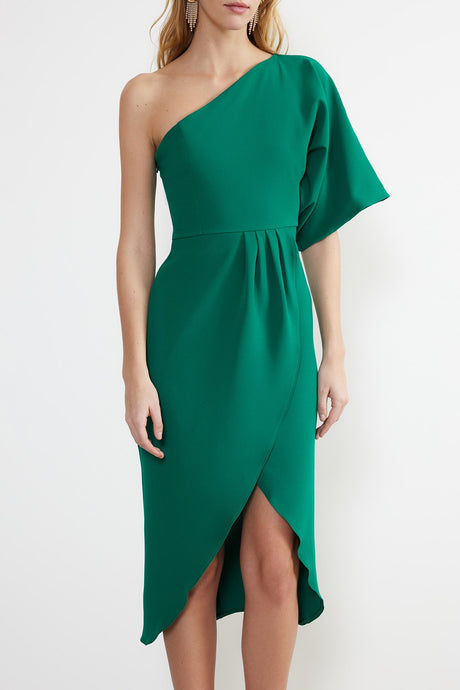 Emerald Green Waistband/skater Woven Midi Dress Tprss24el00028