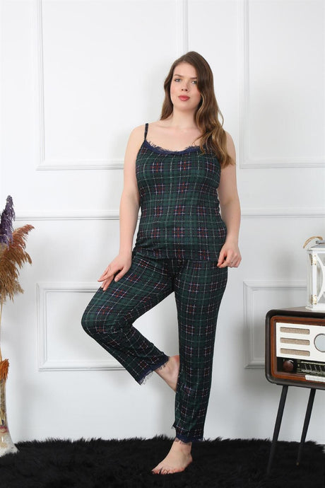 Women's Plus Size Red Plaid Rope Strap Sleepwear Set 202197