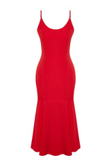 Red Body-fitting Strappy Woven Dress Tprss24el00157