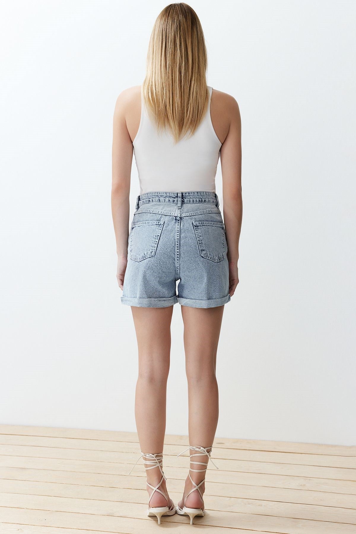 Blue High Waist Denim Shorts Twoss21sr0435