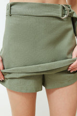 Khaki Belted Woven Shorts Skirt Twoss24sr00135