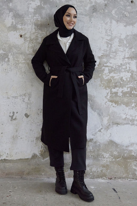 Henry Double-breasted Collar Cashmere Coat - Black Ms00mi̇s9803