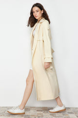 Beige Oversize Wide Cut Belted Cotton Trench Coat Twoss24tr00021