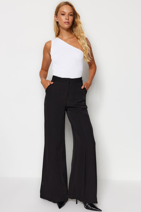 Black Palazzo/extra Wide Leg Woven Wide Leg Pants Twoaw24pl00093