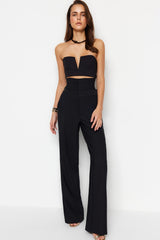 Black Woven Corset Detailed Pants Tprss23pl00033