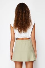 Khaki Skirt Hem Ruffle Waist Elastic Linen Look Woven Shorts Skirt Twoss24sr00038