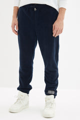 Black Men's Regular/regular Fit Rubber Leg Tag Appliqued Fleece Warm Keeping Sweatpants Tmnaw22ea043