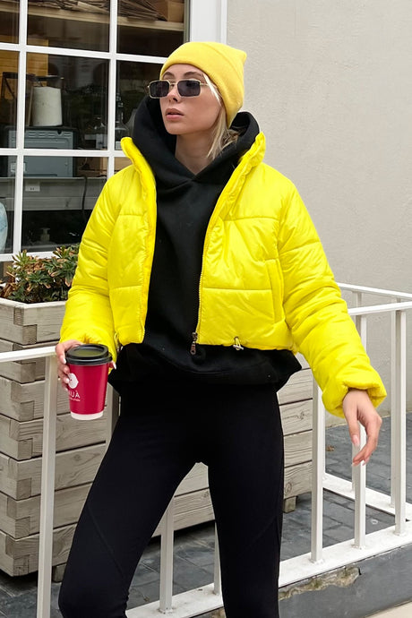 Women's Taba Stand Collar Double Pockets Elastic Waist Inflatable Puffer Coat Alc-x7684