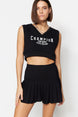 Black Pleated Mini Woven Skirt Twoaw23et00059