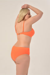 Women's Neon Orange Plus Size Booster Slip Ruffle Stylish Bikini Set 20231989