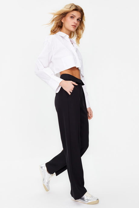 Black Waist Crease Detailed Wide Leg/wide Leg Woven Pants Twoss24pl00049