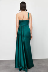 Emerald Green Woven Long Night Evening Dress Tprss24ae00105