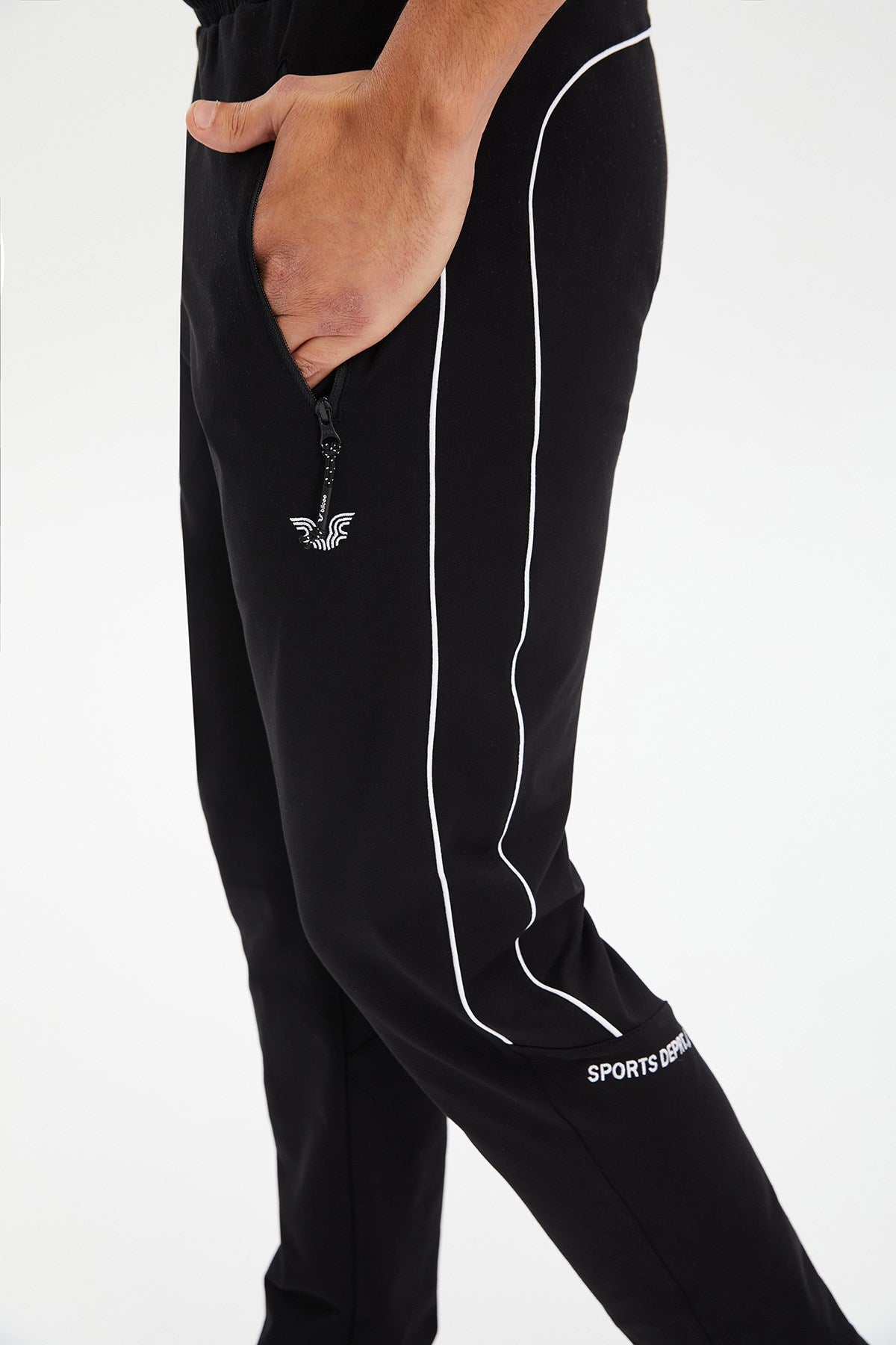 Men's Black Connecting Fashion Pockets Sports And Casual Solid Color Sweatpants 0793 Tb23ml05s0793-1